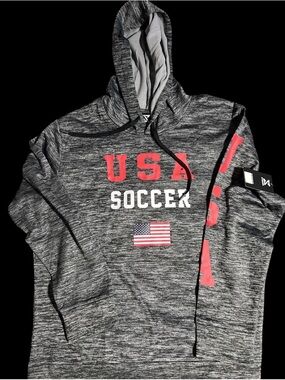 New USA Soccer Marled Gray Hooded Sweatshirt with Red Accents large